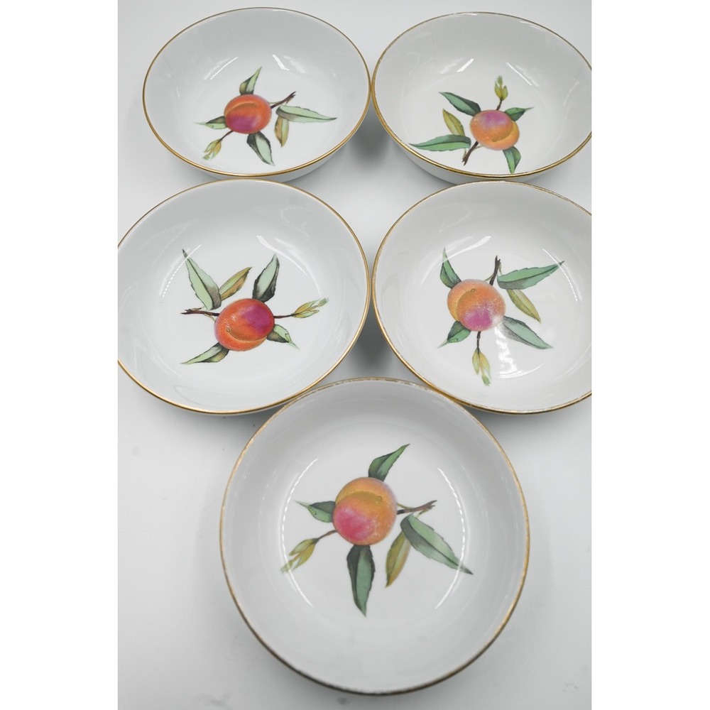Royal Worcester Evesham Gold Fruit Bowls Set of 5 Fine Porcelain Peach England